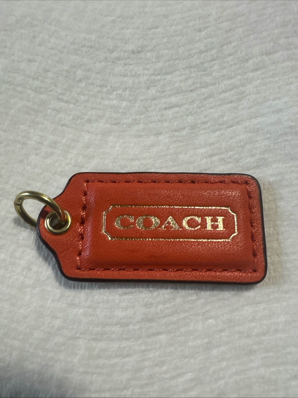 Coach 2” Orange Leather Key Tag with Gold Ring